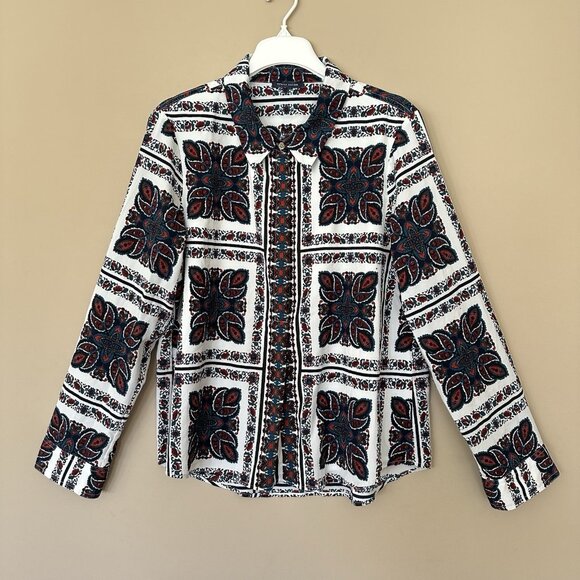 Tommy Hilfiger Women XL Popover Button Shirt Window Pane Paisley Maximalism Prep - Picture 1 of 8